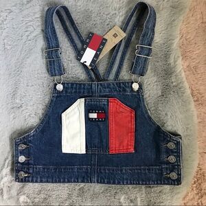 Tommy Hilfiger Bib Overall Denim Crop Top 2XL 90s retro vintage style rare